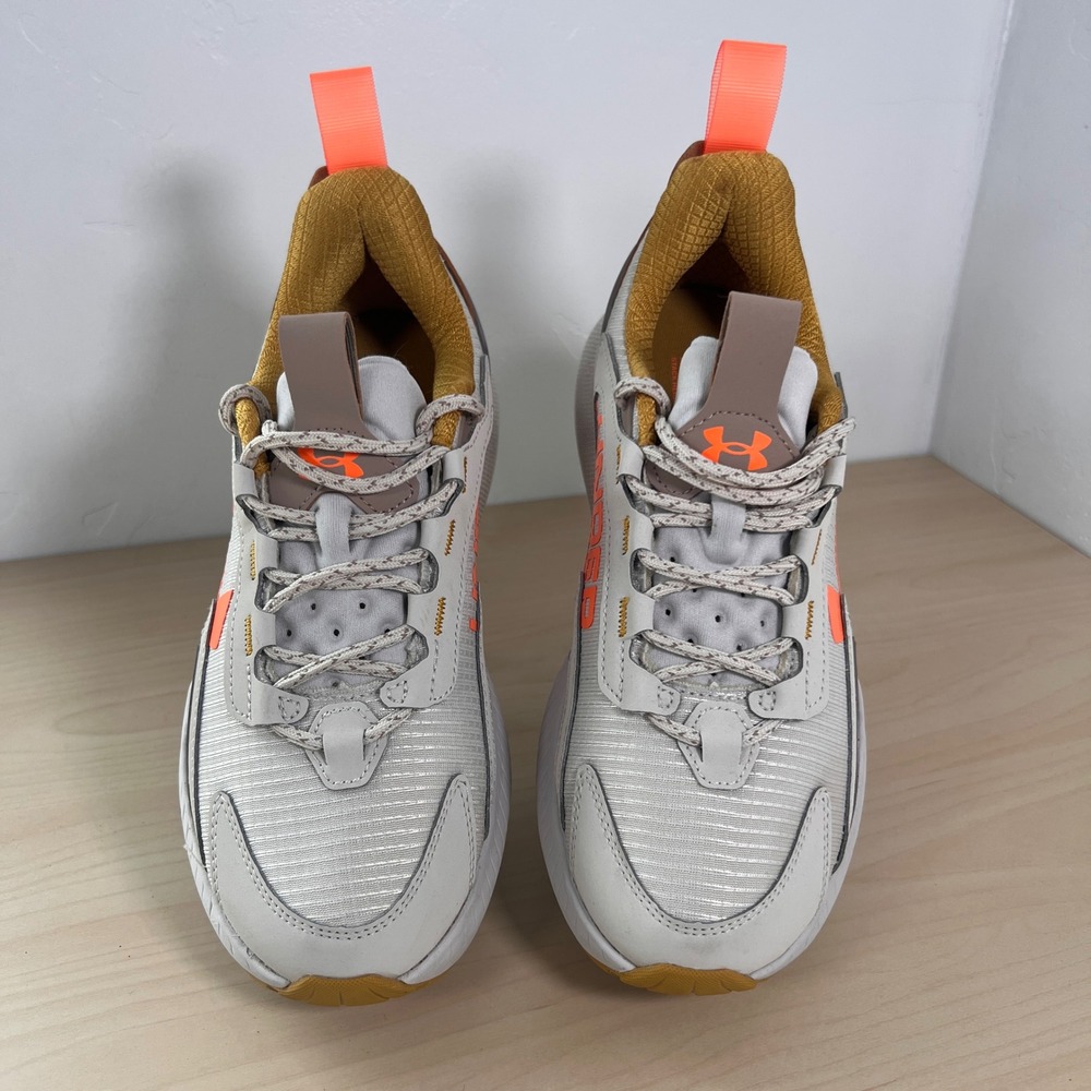 Under Armour HOVR Mega 3 Women 8.5 Grey Orange Running Shoes 3026629-102 - Picture 2 of 8
